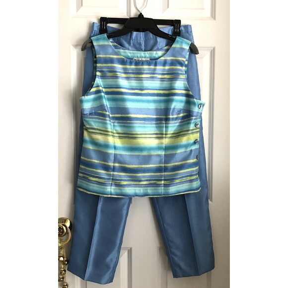 DRESSBARN WOMEN'S SUIT PANTS SIZE 10 BLOUSE TOP MULTICOLOR SLEEVELESS BUTTONS - Picture 2 of 9